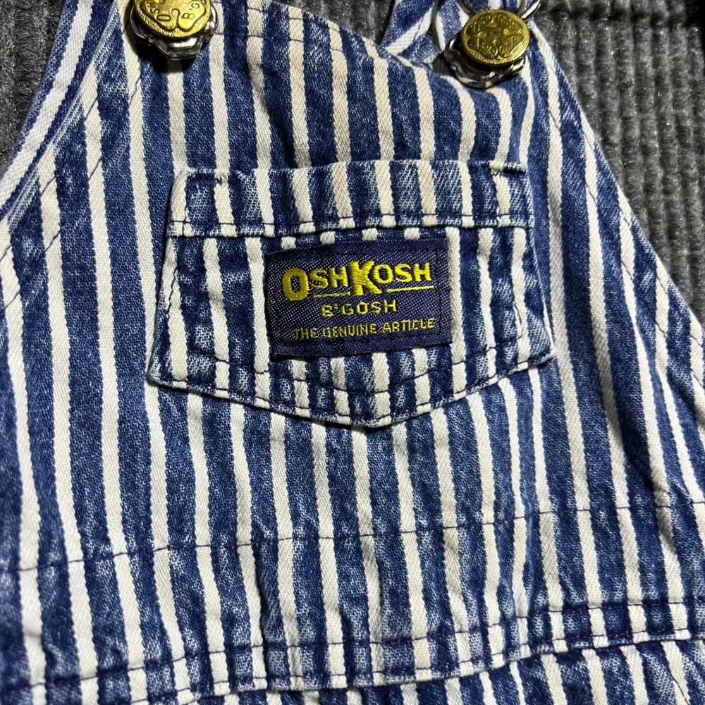 Vintage OshKosh Bgosh Overalls Kids 6/9 MO Blue Hickory Stripe Denim USA Made